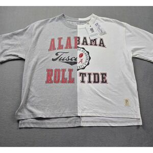 Pressbox Alabama Crimson Tide Split Graphic T-Shirt Grey White Women Small NWT